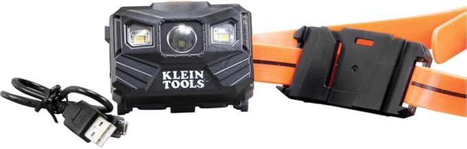 Klein Tools 56064 Rechargeable Auto-Off LED Headlamp, Silicone Strap, 400 lms, All-Day Runtime, for Work, Running, Outdoor Hiking, Camping