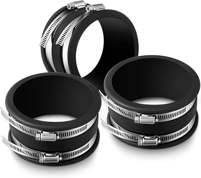 Minatee Dust Control Flex Cuffs with Stainless Steel Hose Clamps, Flexible PVC Coupling for Plastic and Copper Plumbing Connections, Connector Ports Dust Collection Fittings(4 Inch, 3 Pcs)