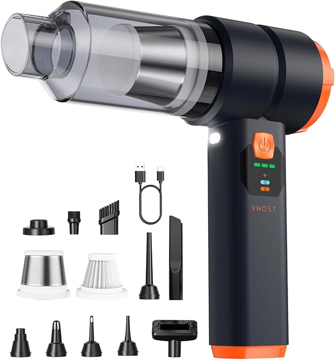 Car Vacuum Portable Cordless, Handheld Vacuum Cordless with 30000PA Suction, 130000RPM, 6800mAh Battery, 10 Nozzles, Rubber Paint Material for Car, Home, Pet Cleaning(Charcoal Black)