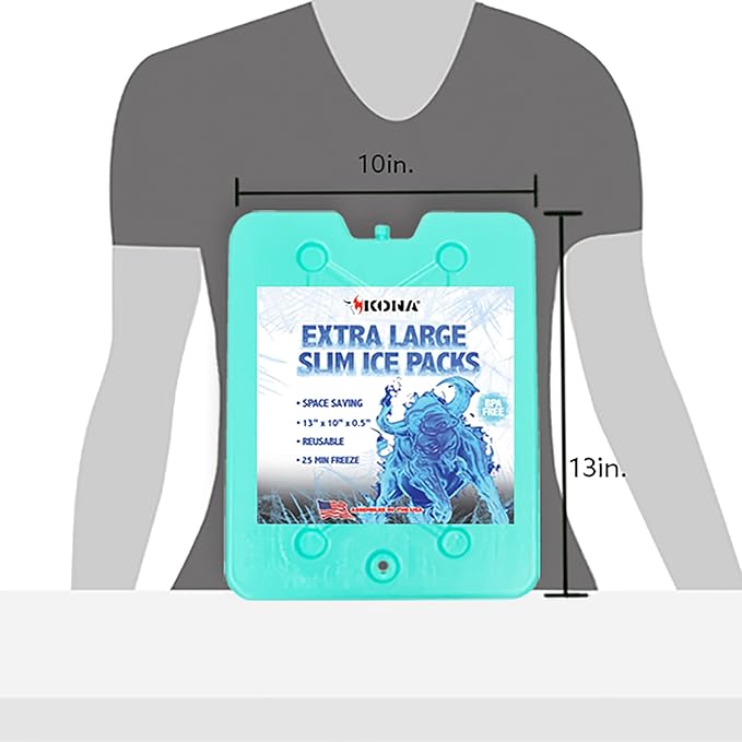 Kona XL Large Cooler Ice Pack - Reusable Long Lasting Dry Ice Packs, 10x13 Inch, 25 Min Freeze