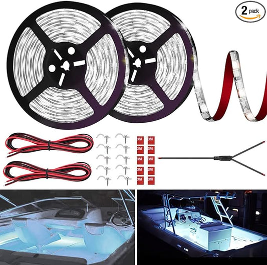 LED Boat Strip Lights, 32.8FT Marine Pontoon Led Lights, Waterproof Boats Interior Light, Under Gunnel Light, Boats Deck Lighting, Night Fishing Lighting for Pontoon Bass Fishing Yacht Kayak (White)