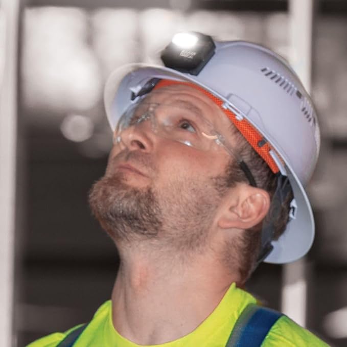 Klein Tools 56064 Rechargeable Auto-Off LED Headlamp, Silicone Strap, 400 lms, All-Day Runtime, for Work, Running, Outdoor Hiking, Camping