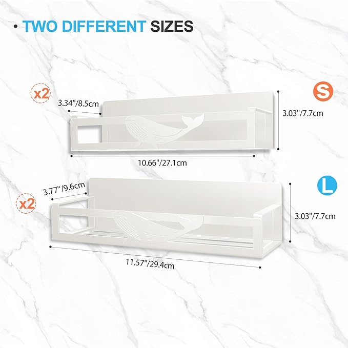 Magnetic Spice Rack for Refrigerator, 4-Pack Metal Seasoning Organizer for Kitchen Storage Organization, Space Saving Magnetic Shelf for Fridge, Pantry, Laundry Room, White