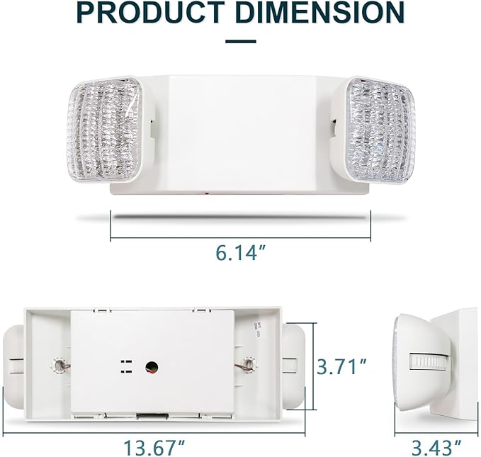 LED Emergency Lights, Commercial Emergency Lighting for Business, Power Outages, Offices, with Backup Battery (90 Minutes), Wall Mount, Hard Wired, 120-277V, Fire Resistant (94V-0) UL