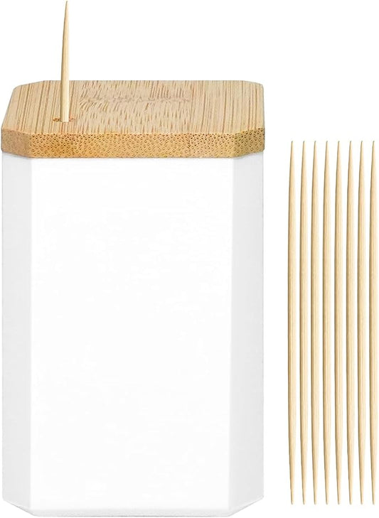 HOPELF Toothpick Holders 1 Pack with 2400 Picks,Round Toothpicks Double-Side Point for Teeth,Food Pick,Appetizers,Cocktails Fruits,Olive&DIY Craft.