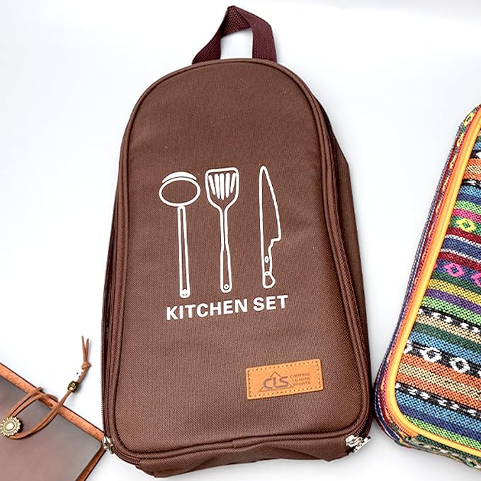 NatSumeBasics Camping Travel Cooking Utensils Organizer Travel Bag Portable Pouch for BBQ Camp Cookware Kitchen Kit