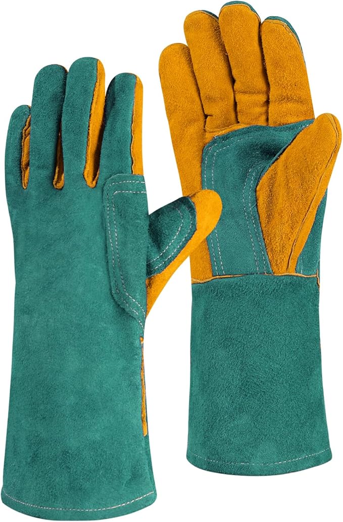 Leather MIG Welding Gloves - Heat Fire Resistant for Welding/Grilling/BBQ(Black/Brown/Blue)