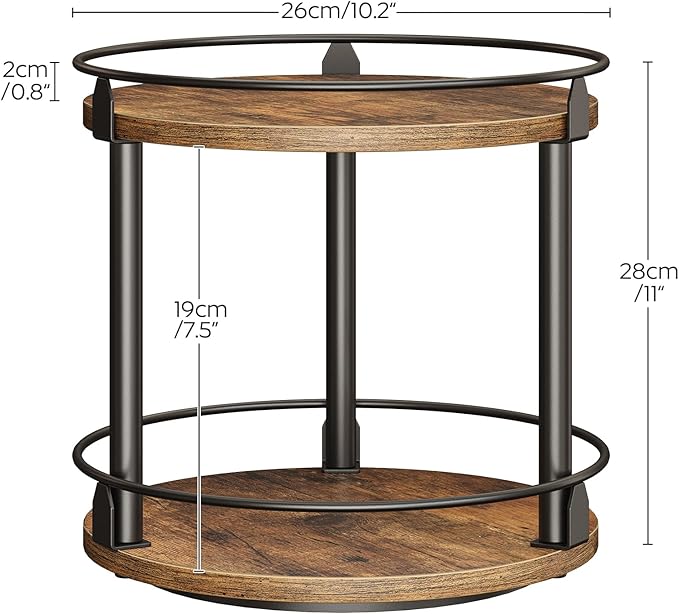 Lazy Susan Organizer, Rotating Spice Rack, 2 Tier Spice Turntable Organizer, Industrial Turntable Spice Holder, for Kitchen Countertop and Cabinet, Compact and Versatile, Rustic Brown SR22BR