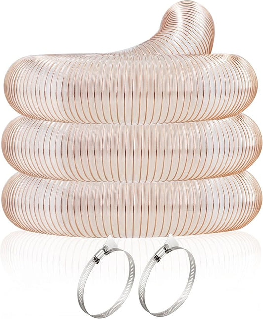 JUYO VONSAN PU Dust Collection Hose 8 inch 10ft Heavy Duty Flex Collector Hose Clear Dust Debris With Clamps (Polyurethane, 8'' X 10ft)