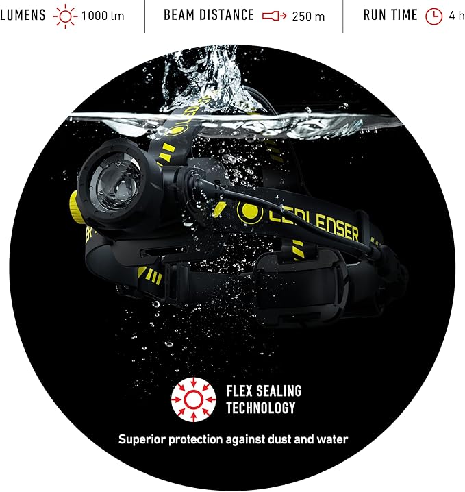 Ledlenser, H7R Work Rechargeable Headlamp, High Power LED,1000 Lumens, Advanced Focus System, Constant Light Output, Bright, Dimmable, Magnetic Charge System, Dustproof, Waterproof, Rubber Covers