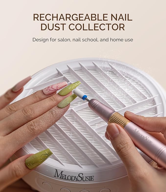 MelodySusie Cordless Nail Dust Collector,Compact Vacuum Fan Rechargeable Dust Collector with Reusable Filter,SProR Powerful Dust Suction Machine for Acrylic Gel Polish Manicure Pedicure at Salon&Home