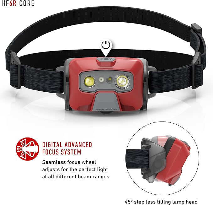 Ledlenser HF6R Core Hands Free, Rechargable Headlamp, Water Resistant, 800 Lumens, Red