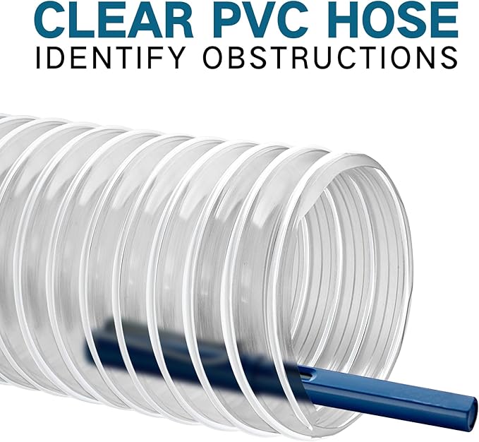 Heavy PVC Dust Collection Hose 2.5" x 5', Flexible Clear PVC Fume Collection Hose, Puncture-Resistant, Reinforced With Coated Wire Helix