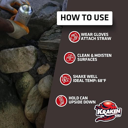 Kraken Bond Black Spray Waterfall Foam Sealant - (48x24oz) Expanding Polyurethane Pond Foam Sealer Black, UV Resistant Insulating Spray for Landscape & Exterior, Gun Use, Gun Not Included, 48 Pack