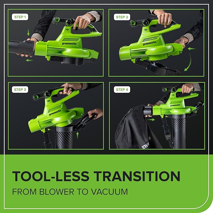 Greenworks 40V (230 MPH / 505 CFM) Cordless Brushless Leaf Blower/Vacuum with Bag, High Power, Lightweight & Quiet for Yard Debris Cleanup, Battery and Charger not included