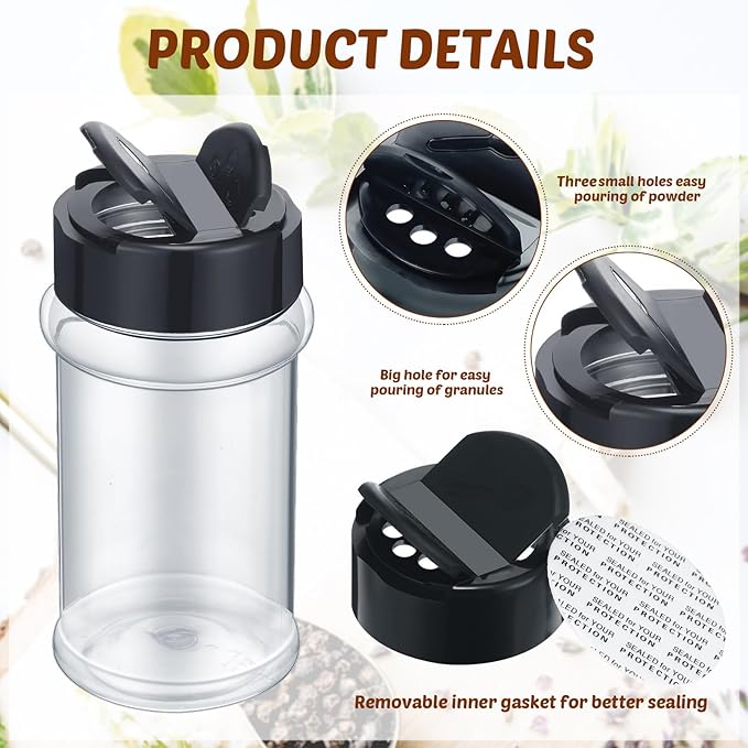 Jadive 36 Pcs Plastic Spice Jars with Shaker Lids Clear Spice Bottles Plastic Seasoning Containers Empty Shaker for Kitchen Storing Herbs Seasoning Powders Pepper Dry Goods