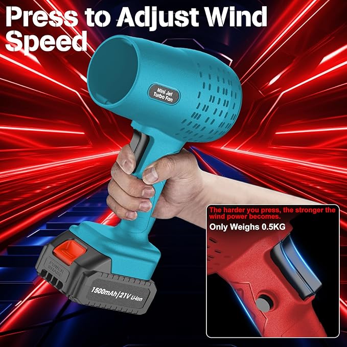 Leaf Blower with 21V*2 Pcs Batteries, 650000RPM Powerful Fan, High Variable Speed 200 MPH, Handheld Air Blower, Perfect for Car Drying, Patio Cleaning, Lawn Caring, Leaves Blowing (Blue)