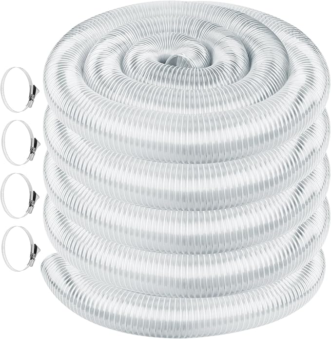 Heavy PVC 2 1/2" x 50' Dust Collection System, Flexible Clear Debris and Fume Collection Hose with Stainless Steel Hose Clamps, Ideal for Shop Vacuums and Dust Collectors with 2 1/2" Ports