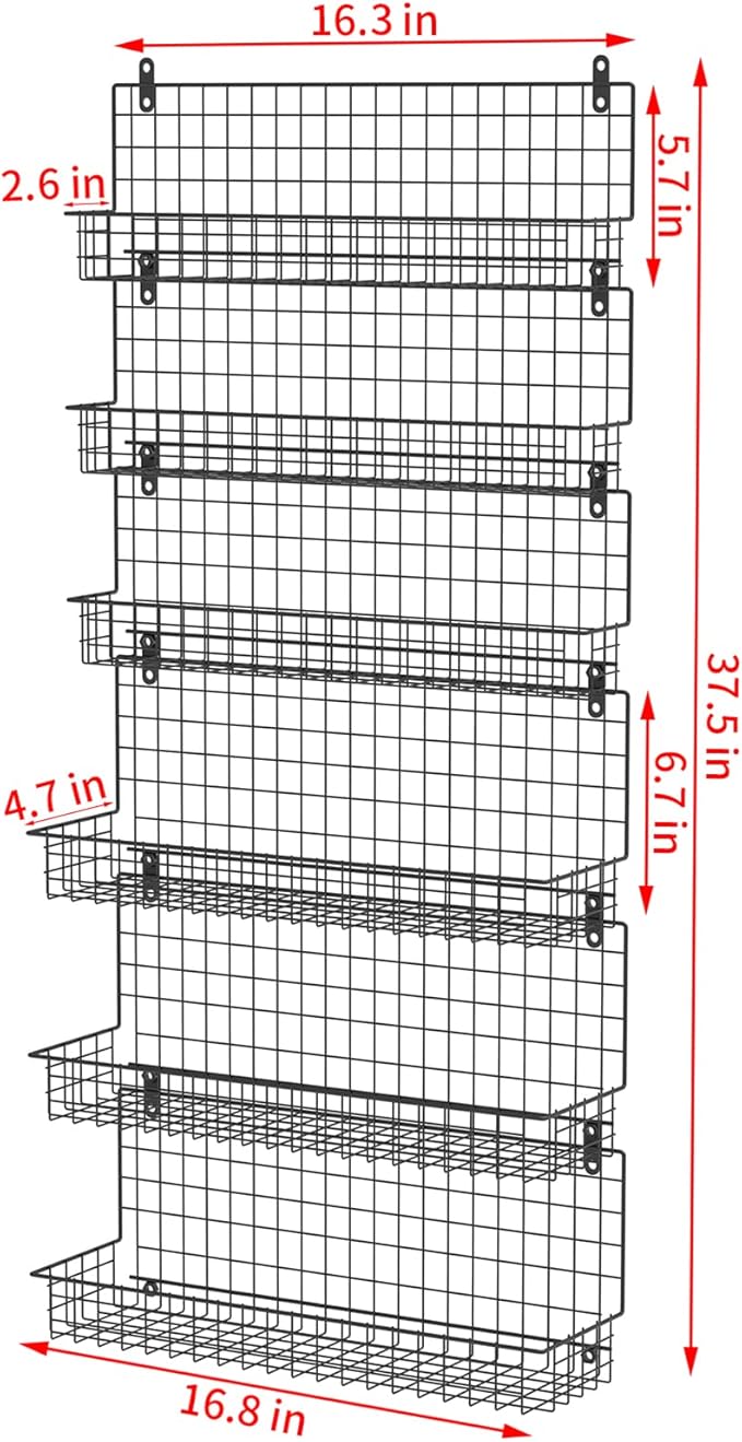 JKsmart 6-Tier Spice Rack Organizer with Door Hook, Wall Mounted & Over the Door Spice Racks for Kitchen Pantry Door Cabinet, Two Size, Large Capacity, Black