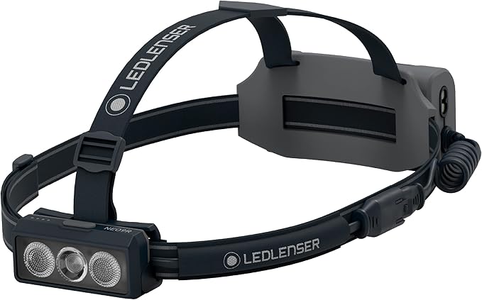 Ledlenser NEO9R LED headlamp Trail Running, Running lamp, Bright, 1200 lumens, Rechargeable, red Rear Light, Chest Strap, Reflective Headband (Black)