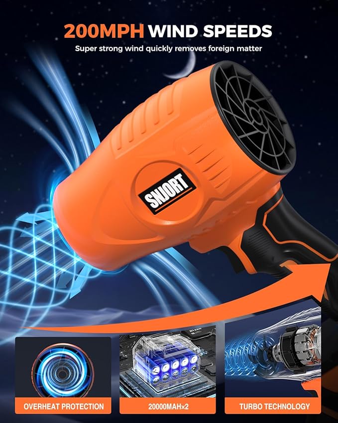 Leaf Blower Cordless with Battery and Charger,500,000 RPM,Extended Nozzle,Lightweight Handheld Design,Blower for Patio Cleaning,car Blowing Water,Blowing Leaves and Dust(Citrus Orange)