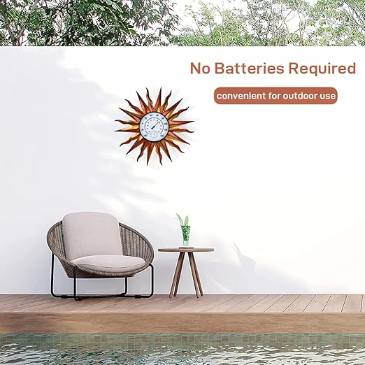 Large Outdoor Thermometer, Metal Wall Thermometer Hygrometer No Need Battery, Retro Sun Outside Thermometer Decoratibve for Backyard, Garden, Living Room