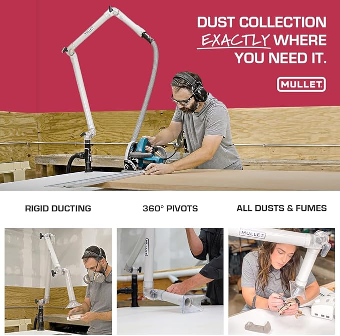 Mullet ThirdHand Dust Collection Boom Arm (Boom Arm + Workbench Mount)