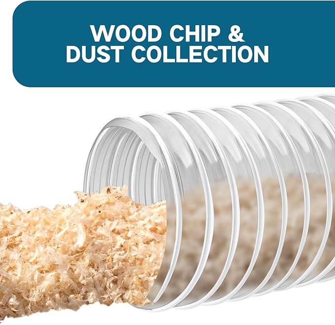 Heavy PVC Dust Collection Hose 2.5" x 5', Flexible Clear PVC Fume Collection Hose, Puncture-Resistant, Reinforced With Coated Wire Helix