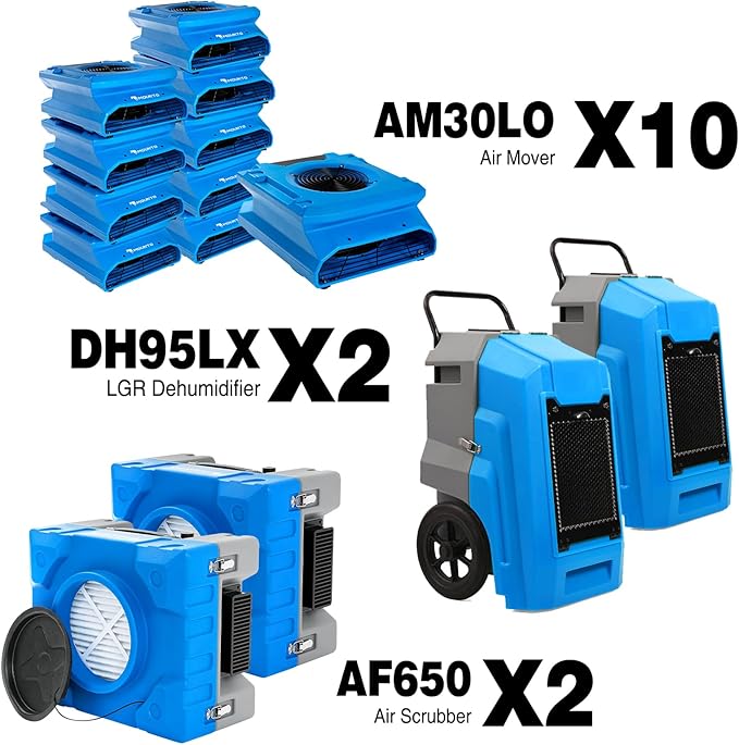 MOUNTO Water Damage Restoration Combo Package Deals (10xAir Mover, 2x Air Scrubber, 2x LGR Dehumidifiers)