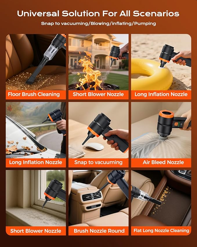 Car Vacuum Portable Cordless, Handheld Vacuum Cordless with 30000PA Suction, 130000RPM, 6800mAh Battery, 10 Nozzles, Rubber Paint Material for Car, Home, Pet Cleaning(Charcoal Black)