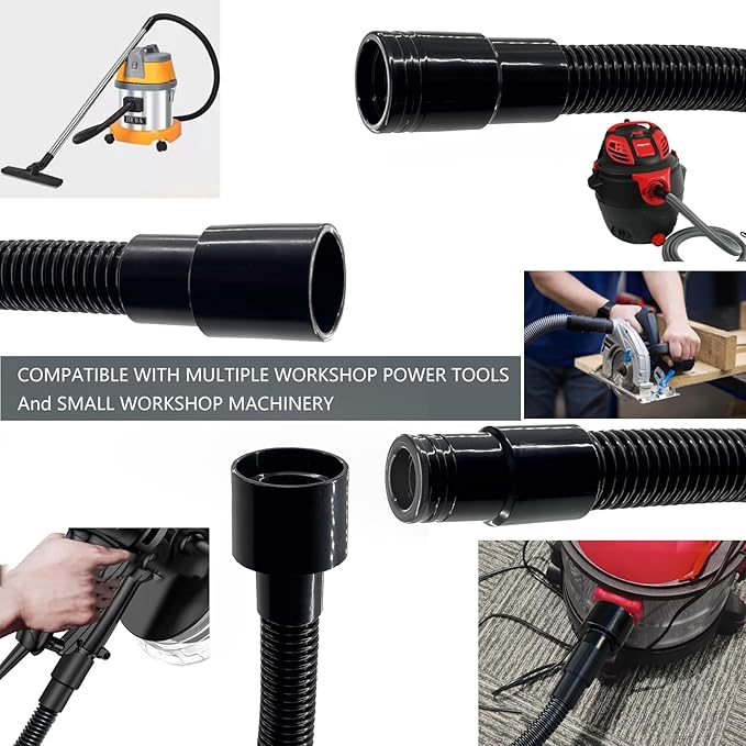 Dust Collection Vacuum Hose Kit, 12 Foot Dust Collection Power Tool Kit with 5 Vac Cleaner Hose Fittings/Attachments for Household, woodworking Power Tool and Dry/Wet, Fits Multiple Types Power Tools