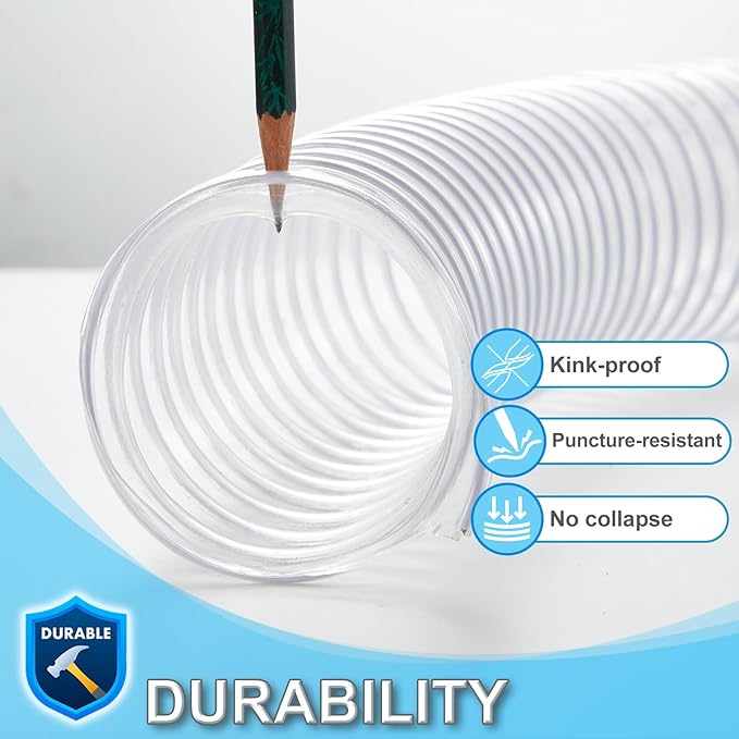 Flexible PVC Dust Collection Hose With Stainless Steel Clamps - Clear Vacuum Hose Fittings and Collector Accessories for Woodworking (6 Inch, 10 ft)