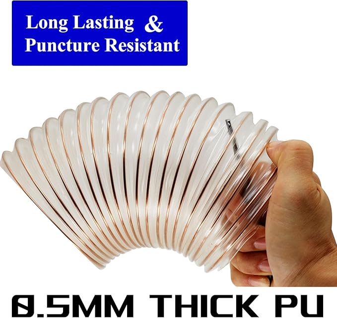 JUYO VONSAN 4 inch PU Heavy Duty Flex Hose - 30ft Clear Dust Debris Collector Hose With Clamps