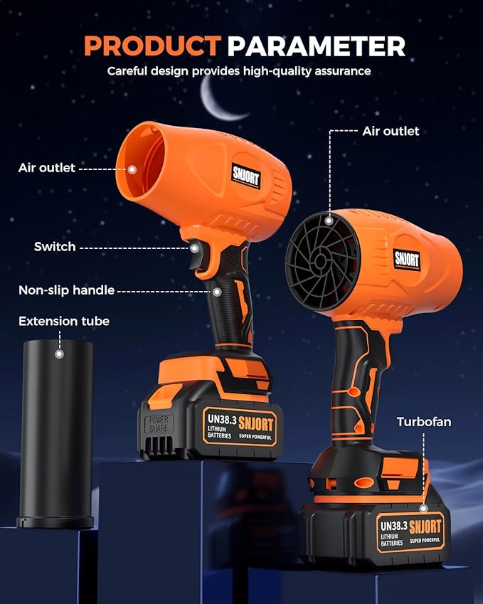 Leaf Blower Cordless with Battery and Charger,500,000 RPM,Extended Nozzle,Lightweight Handheld Design,Blower for Patio Cleaning,car Blowing Water,Blowing Leaves and Dust(Citrus Orange)