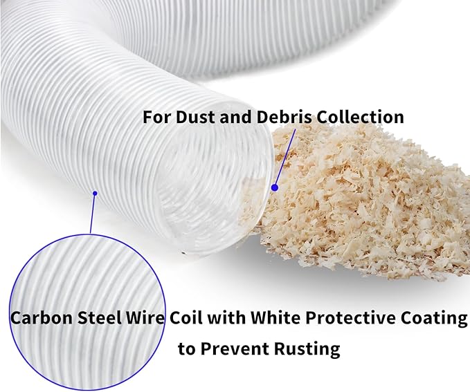 JUYO VONSAN 3 inch Dust Collection Hose 30ft 3” Flex Heavy Duty Clear PVC Debris Dust Collector Hose With Clamps (3'' X 30ft)