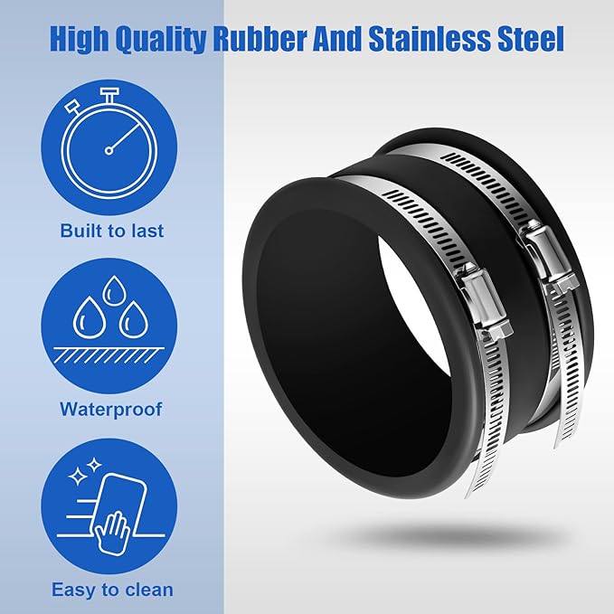 Minatee Dust Control Flex Cuffs with Stainless Steel Hose Clamps, Flexible PVC Coupling for Plastic and Copper Plumbing Connections, Connector Ports Dust Collection Fittings(4 Inch, 9 Pcs)