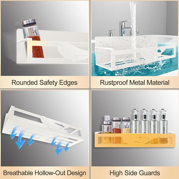 Magnetic Spice Rack for Refrigerator, 4-Pack Metal Seasoning Organizer for Kitchen Storage Organization, Space Saving Magnetic Shelf for Fridge, Pantry, Laundry Room, White