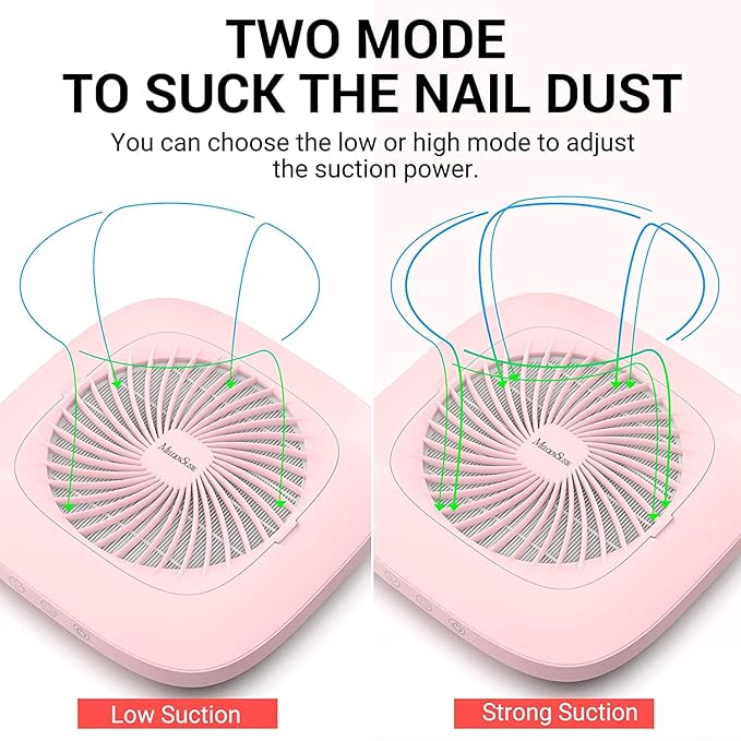 MelodySusie Nail Dust Collector with Reusable Filter, Powerful Nail Fan Vent Dust Collector Extractor Electric Dust Suction Machine for Acrylic Gel Nail Polishing, Low Noise, Nail Salon, Pink
