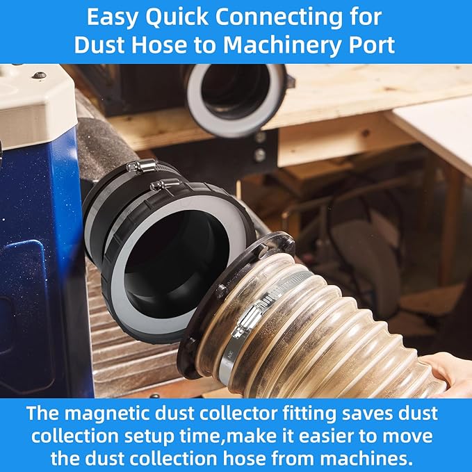 Magnetic Dust Collection Starter Kit for 4" Woodwork Shop Vacuums Dust Hose,One-to-Multi Magnetic Dust Collector System w/1PK Mag Port Connector+2Set 4” Couplers,Hookup Drum Sander Jointer Saw Planer