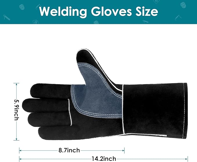 Leather Forge MIG Welding Gloves, 932℉ Heat Resistant Welding Gloves with Kevlar Stitching for MIG, TIG, Stick, Forge
