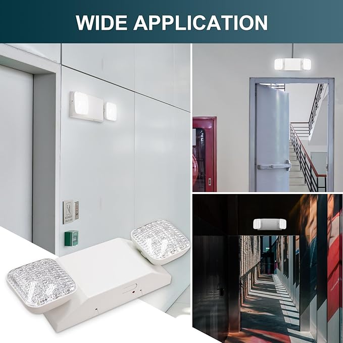 LED Emergency Lights, Commercial Emergency Lighting for Business, Power Outages, Offices, with Backup Battery (90 Minutes), Wall Mount, Hard Wired, 120-277V, Fire Resistant (94V-0) UL