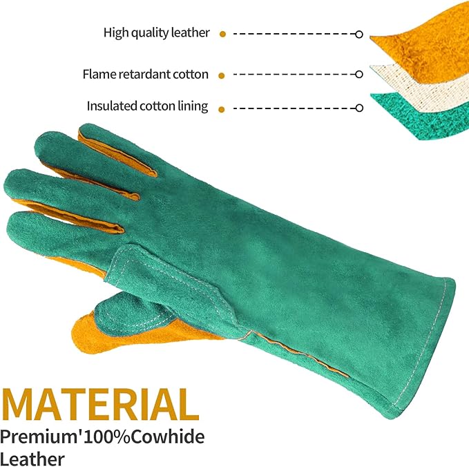 Leather MIG Welding Gloves - Heat Fire Resistant for Welding/Grilling/BBQ(Black/Brown/Blue)
