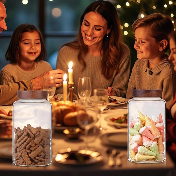 Large Glass Coffee Jars Round Storage Canister with Wooden Lid Clear Glass Food Jar for Pantry Sugar Tea Coffee Bean Spice Nuts Cookies Bath Salts