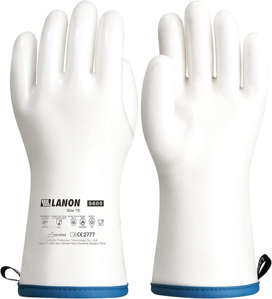 LANON Liquid Silicone Gloves, Heat Resistant Oven Gloves with Fingers, Food Grade, Waterproof, White, XL