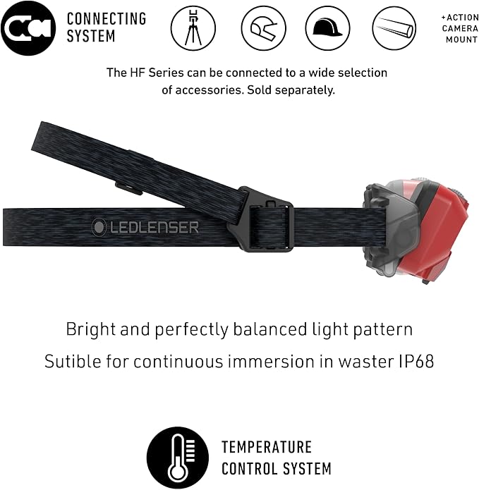 Ledlenser HF6R Core Hands Free, Rechargable Headlamp, Water Resistant, 800 Lumens, Red