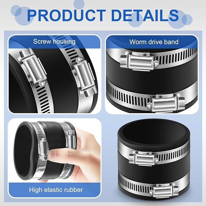 Minatee Dust Control Flex Cuffs with Stainless Steel Hose Clamps, Flexible PVC Coupling for Plastic and Copper Plumbing Connections, Connector Ports Dust Collection Fittings(2-1/2 Inch, 4 Pcs)
