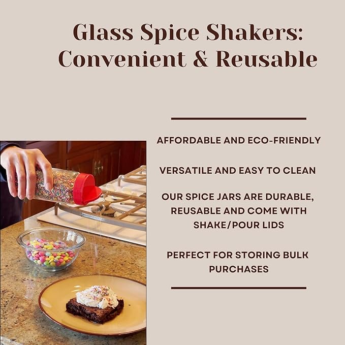 JARMING COLLECTIONS Premium Glass Spice Shakers - 16 oz Versatile Seasoning and Spice Dispenser with Sifting Lids for Popcorn, Cheese, Cinnamon, and Salt, Made in USA