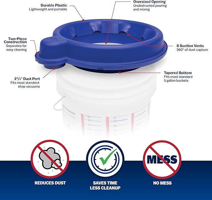 MARSHALLTOWN DustPro 360, 5 Gallon Bucket Dust Collector Shop Vac Accessory, Made in the USA, DUST5G