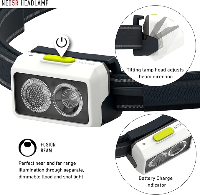 Ledlenser NEO5R LED headlamp Jogging, 600 lumens, Running lamp, Rechargeable, red Rear Light, Reflective Headband, Chest Strap, lamp Head swivelling (White)