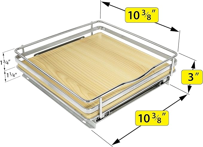 LYNK PROFESSIONAL® Élite™ Pull Out Spice Rack Organizer for Inside Kitchen Cabinets - 10-1/4 inch Wide - Slide Out Drawer – Wood/Chrome Sliding Spice Cabinet Organization Shelf Racks - 1 Tier
